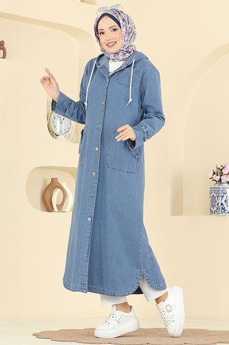 moda selvim Kapüşonlu Kot Kap 7563ORG1169 Açık Kot - Thumbnail