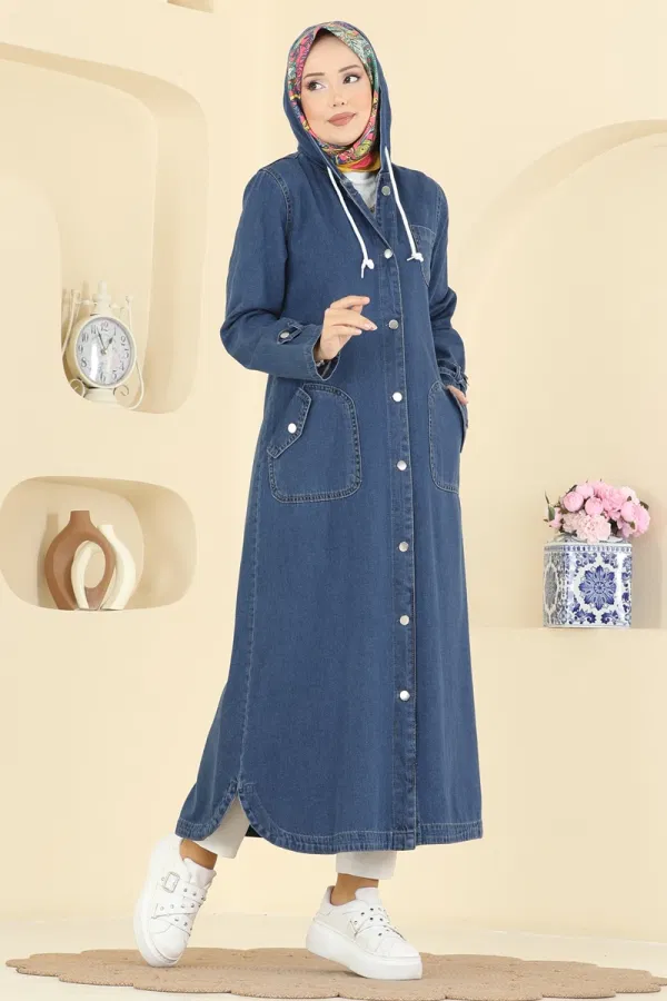 Modaselvim Kap / Kaban Kapüşonlu Kot Kap 7563ORG1169 Koyu Kot