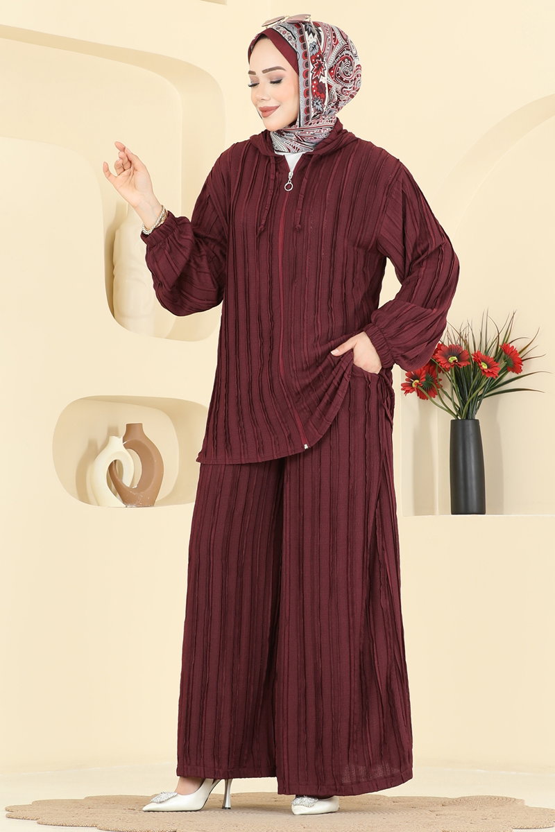 Kapüşonlu Spor Şık 2 li Takım 0361BG354 Bordo