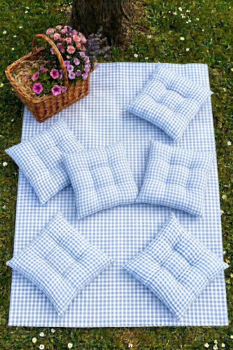 moda selvim Kare Desen Piknik Seti 1054HB1195 Mavi - Thumbnail
