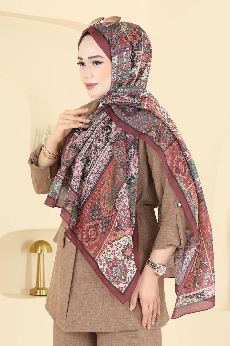 Kare Desen Soft Şal Serisi 1310AFV475 Bordo