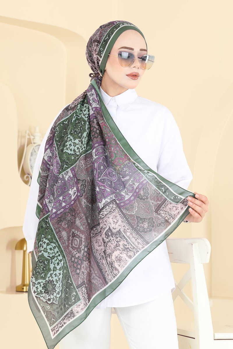 Kare Desen Soft Şal Serisi 1310AFV475 Mint&Lila