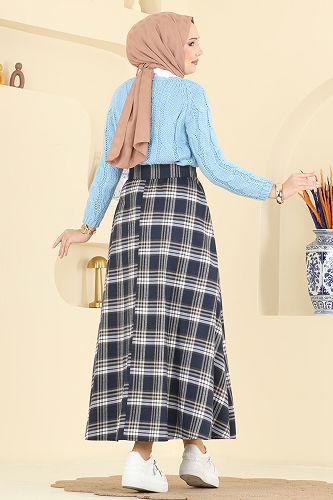 moda selvim Kare Desenli Ekose Etek 3267HBS856 Desen 2 Laci - Thumbnail