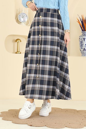 moda selvim Kare Desenli Ekose Etek 3267HBS856 Desen 2 Laci - Thumbnail