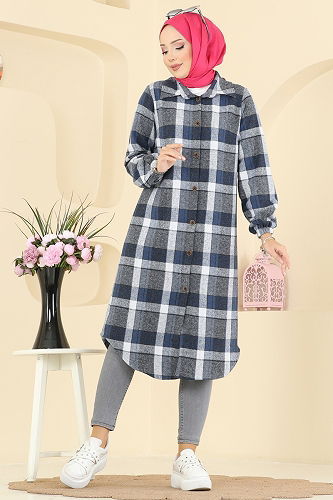 moda selvim Kare Desenli Ekose Tunik 3068KTR750 Laci - Thumbnail