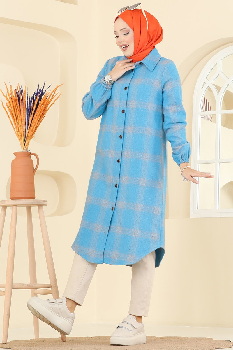 Kare Desenli Ekose Tunik 3068KTR750 Mavi