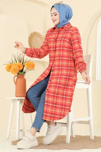 K.T.R. - Kare Desenli Ekose Tunik 3068KTR750 Oranj