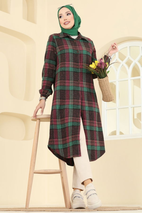 Kare Desenli Ekose Tunik 3068KTR750 Zümrüt