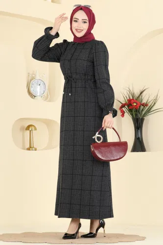 U.K.B.K. - Kare Desenli Rahat Elbise 24092UKBK1160 Antrasit
