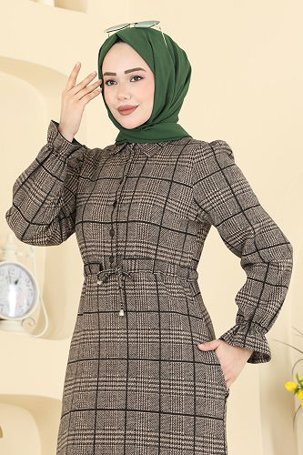 moda selvim Kare Desenli Rahat Elbise 24092UKBK1160 Vizyon - Thumbnail