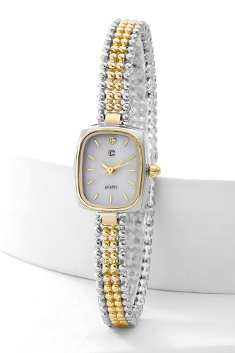 C.L.S.K. - Kare Detaylı Zarif Saat 8905CLSK1184 Gümüş&Gold