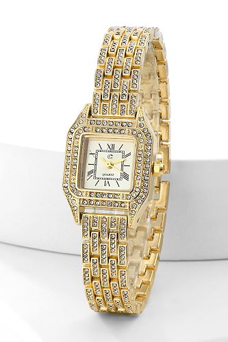 moda selvim Kare Kasa Taşlı Saat 8861CLSK1184 Gold - Thumbnail