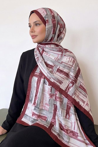 moda selvim Karışık Desen Şal 161IPK758 Bordo - Thumbnail