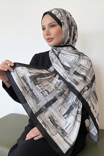 moda selvim Karışık Desen Şal 161IPK758 Siyah - Thumbnail