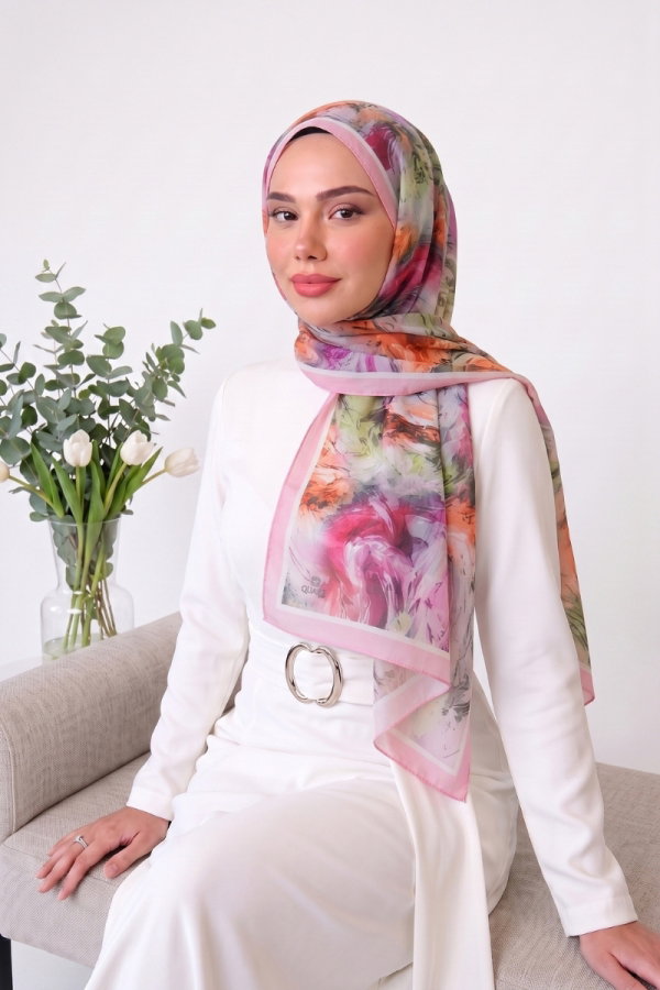 Modaselvim Şal Karışık Desen Vual Şal Serisi 135ARTK1207 Pembe