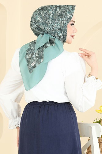 moda selvim Karışık Desenli Eşarp Serisi 99AFV475 Mint - Thumbnail