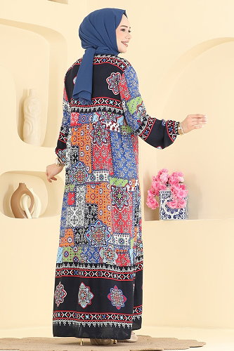 moda selvim Karışık Desenli Viskon Elbise 5578ZNNK1102 Laci - Thumbnail