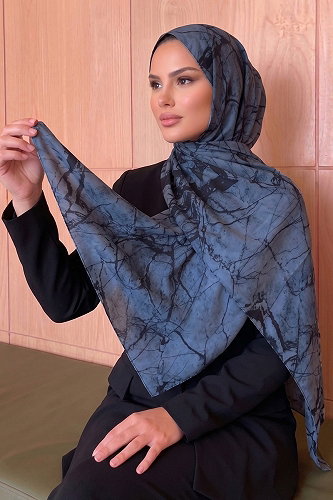 moda selvim Karma Desen Soft Şal 236AFV475 İndigo - Thumbnail