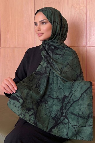 moda selvim Karma Desen Soft Şal 236AFV475 Nefti Yeşili - Thumbnail