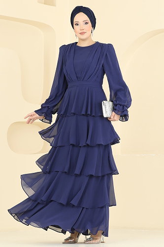 moda selvim Kat Kat Şifon Abiye 5652DMNK1166 Laci - Thumbnail