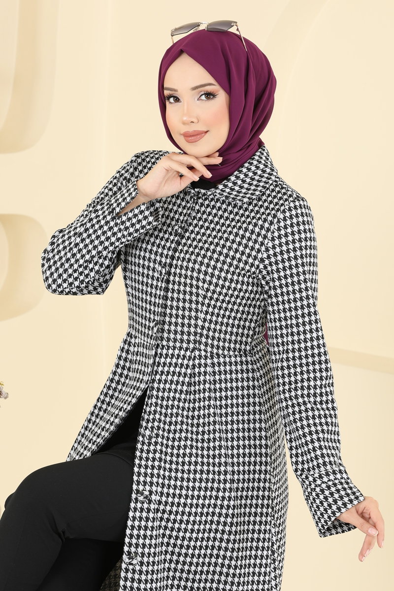 Kazayağı Desenli Gömlek Yaka Elbise 5081ERK1158 Ekru