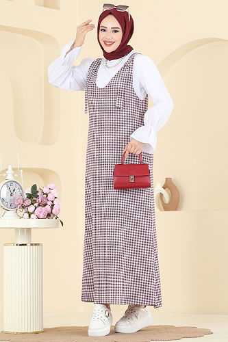 moda selvim Kazayağı Gömlekli Jile Takım 3067KTR750 Ekru&Bordo - Thumbnail