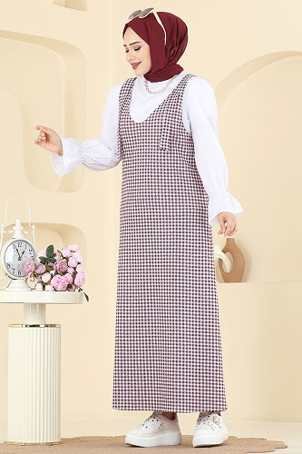 moda selvim Kazayağı Gömlekli Jile Takım 3067KTR750 Ekru&Bordo - Thumbnail