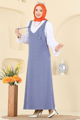 moda selvim Kazayağı Gömlekli Jile Takım 3067KTR750 İndigo - Thumbnail