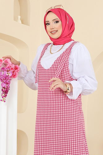 moda selvim Kazayağı Gömlekli Jile Takım 3067KTR750 Pembe - Thumbnail