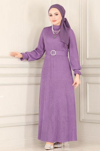 A.L. - Kemerli Tesettür Elbise 5157AL357 Lila