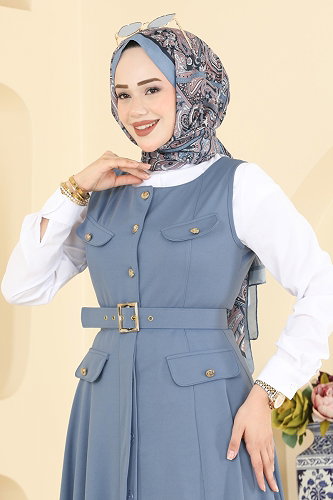 moda selvim Kemer Detaylı 2 li Jile 2913SL432 Bebe Mavisi - Thumbnail