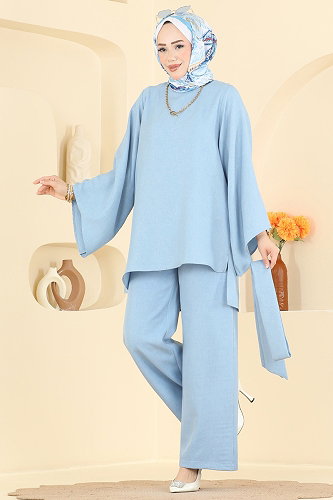 moda selvim Kemer Detaylı 2 li Takım 24048UKBK1160 Bebe Mavisi - Thumbnail