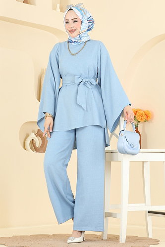 moda selvim Kemer Detaylı 2 li Takım 24048UKBK1160 Bebe Mavisi - Thumbnail