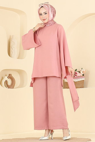 moda selvim Kemer Detaylı 2 li Takım 24048UKBK1160 Gül Kurusu - Thumbnail