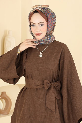 moda selvim Kemer Detaylı 2 li Takım 24048UKBK1160 Kahve - Thumbnail