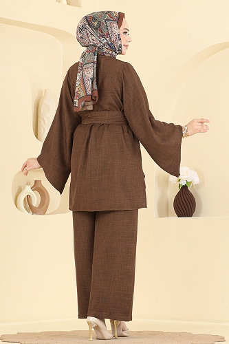 moda selvim Kemer Detaylı 2 li Takım 24048UKBK1160 Kahve - Thumbnail