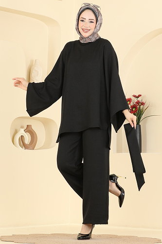 moda selvim Kemer Detaylı 2 li Takım 24048UKBK1160 Siyah - Thumbnail