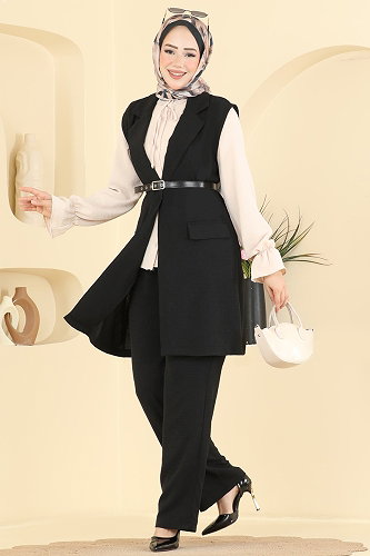 moda selvim Kemer Detaylı 3 lü Takım 2935SL432 Siyah - Thumbnail