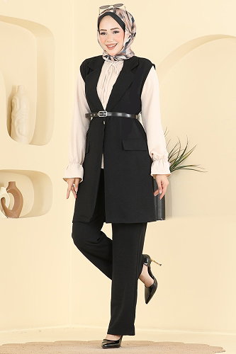 moda selvim Kemer Detaylı 3 lü Takım 2935SL432 Siyah - Thumbnail