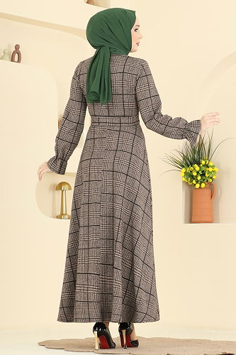 moda selvim Kemer Detaylı Balıksırtı Elbise 24098UKBK1160 Vizyon - Thumbnail