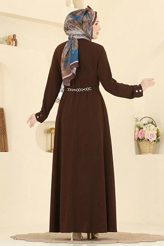 moda selvim Kemer Detaylı Cepli Ferace 2832SL432 Acı Kahve - Thumbnail