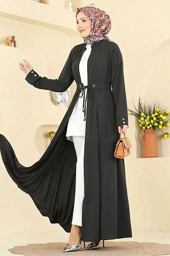 moda selvim Kemer Detaylı Cepli Ferace 2832SL432 Antrasit - Thumbnail