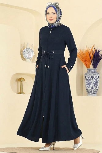 moda selvim Kemer Detaylı Cepli Ferace 2832SL432 Laci - Thumbnail