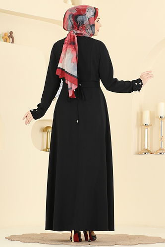 moda selvim Kemer Detaylı Cepli Ferace 2832SL432 Siyah - Thumbnail