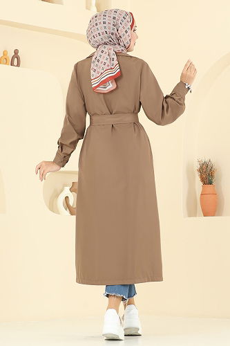 moda selvim Kemer Detaylı Cepli Trençkot 2513MSA980 Taba - Thumbnail