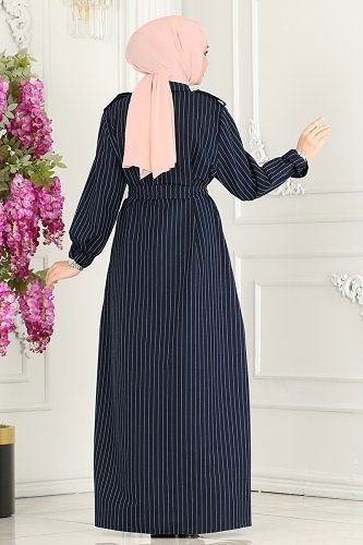 moda selvim Kemer Detaylı Çizgili Elbise 5192AL357 Laci - Thumbnail