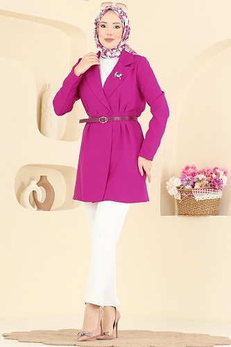moda selvim Kemer Detaylı Dabıl Ceket 2882SLK540 Fuşya - Thumbnail