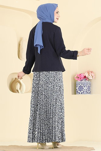 moda selvim Kemer Detaylı Desenli Takım 2820SL432 Laci - Thumbnail