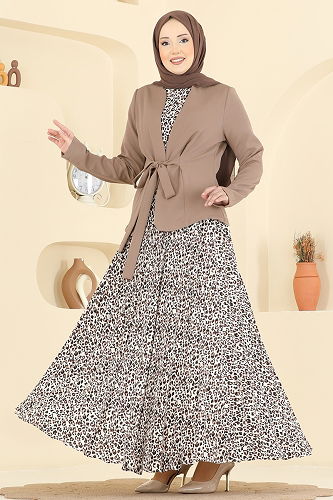 moda selvim Kemer Detaylı Desenli Takım 2820SL432 Vizyon - Thumbnail