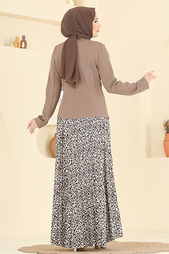 moda selvim Kemer Detaylı Desenli Takım 2820SL432 Vizyon - Thumbnail